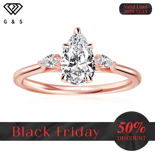 Infinite Love Trilogy Pear Shape Moissanite Engagement Ring - 18ct Rose Gold Plated - Black Friday