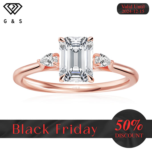 Infinite Love Trilogy Emerald Cut Moissanite Engagement Ring - 18ct Rose Gold Plated - Black Friday