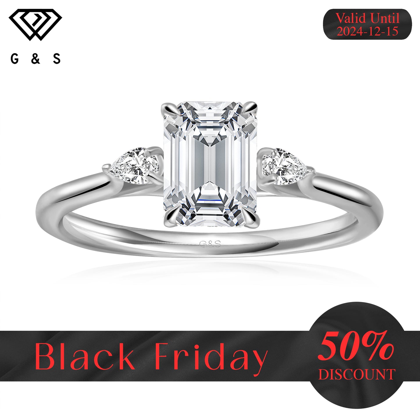 Infinite Love Trilogy Emerald Cut Moissanite Engagement Ring - Black Friday