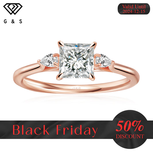 Infinite Love Trilogy Princess Cut Moissanite Engagement Ring - 18ct Rose Gold Plated - Black Friday