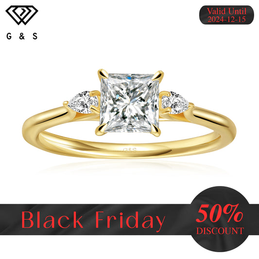 Infinite Love Trilogy Princess Cut Moissanite Engagement Ring - 18ct Yellow Gold Plated - Black Friday