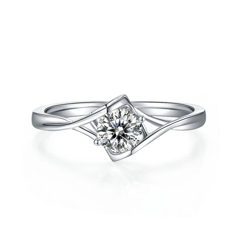 Two Hearts Solitaire 0.50ct Moissanite Engagement Ring Set in Sterling Silver