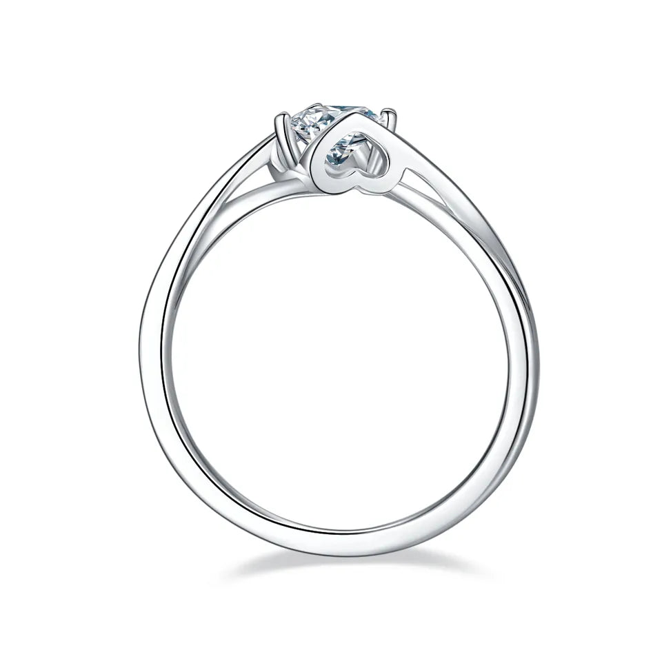 Two Hearts Solitaire 0.50ct Moissanite Engagement Ring Set in Sterling Silver