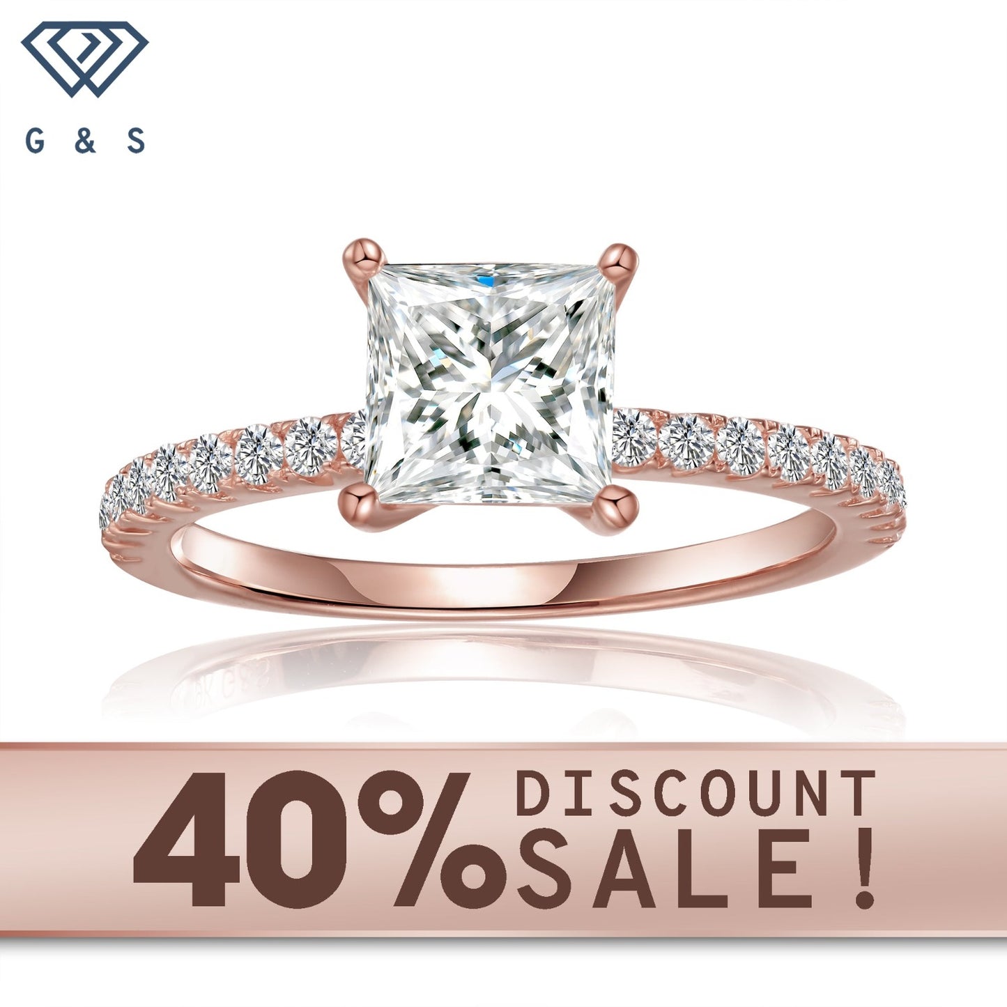 Elegant 1.20ct Princess Cut Moissanite Engagement Ring Set in 9ct Rose Gold