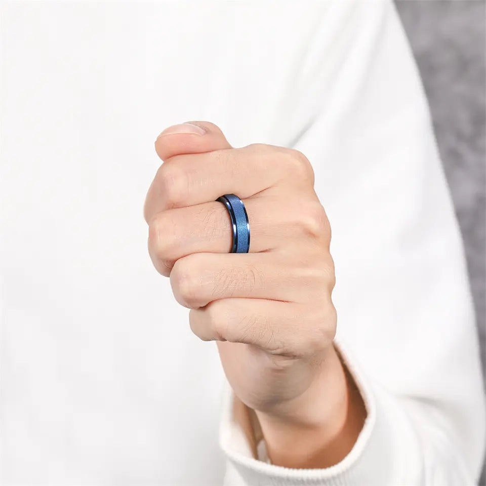 Blue Tungsten Carbide Fidget Ring