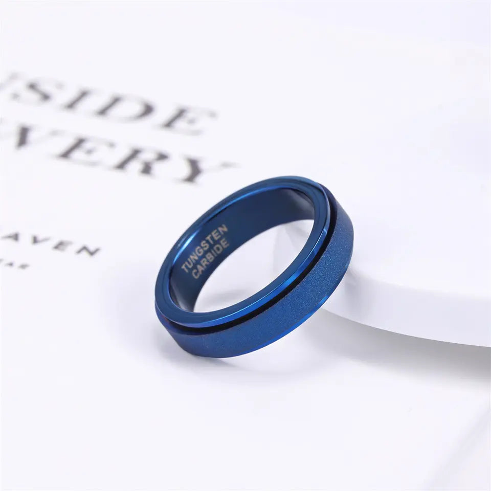 Blue Tungsten Carbide Fidget Ring