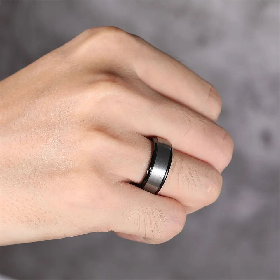 Brushed Dome Shape With Black Inner Tungsten Carbide Ring