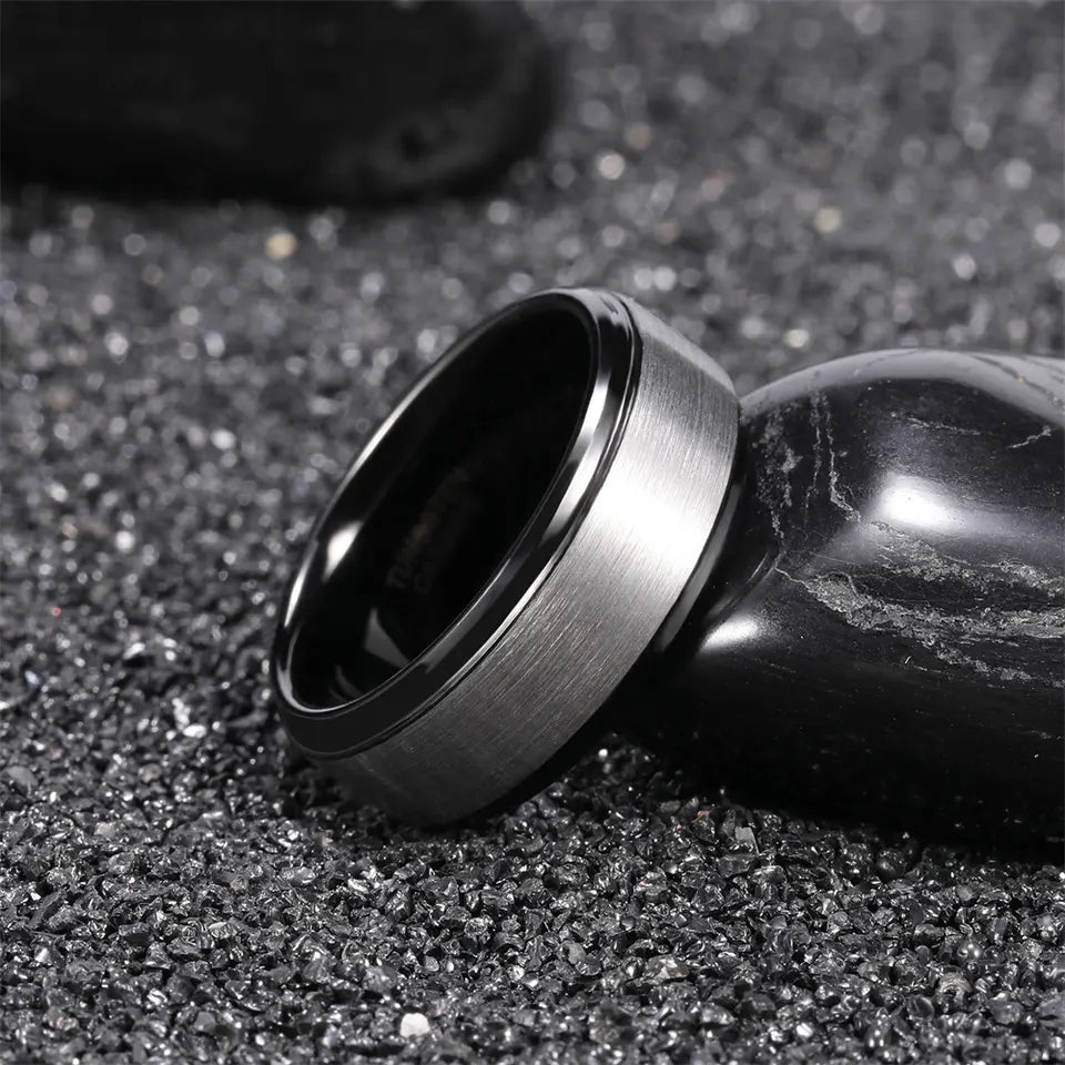Brushed Dome Shape With Black Inner Tungsten Carbide Ring