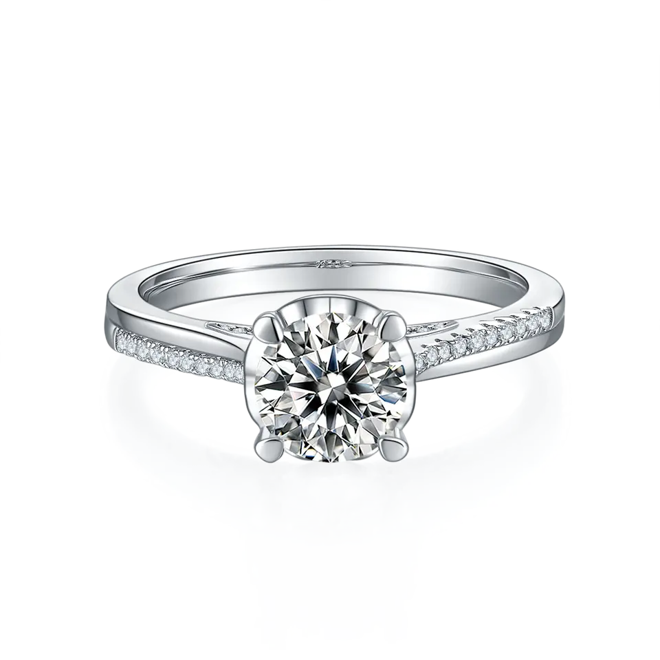 Delicate Modern 1.00ct Moissanite Engagement Ring Set in Sterling Silver