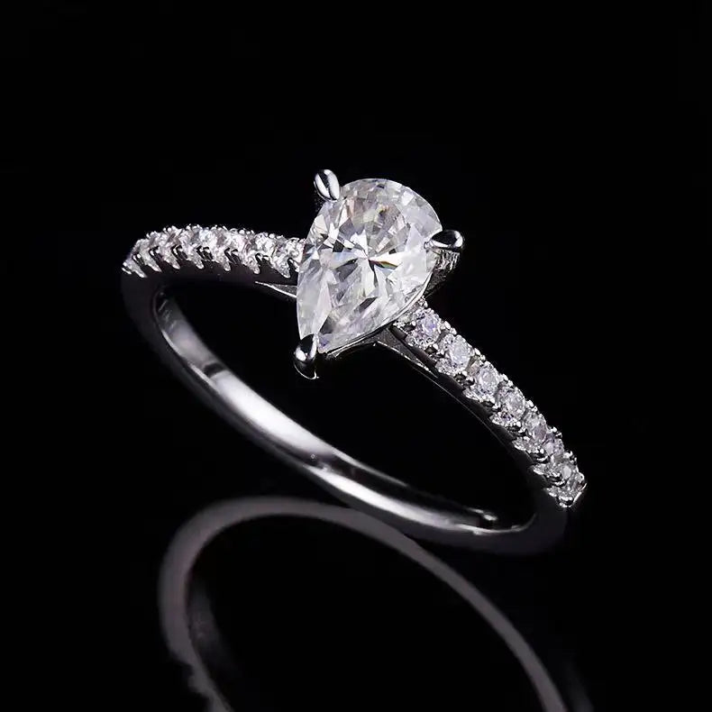 Elegant Basket Set 1.00ct Pear Shape Moissanite Engagement Ring - Black Friday