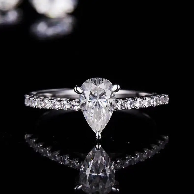 Elegant Basket Set 1.00ct Pear Shape Moissanite Engagement Ring - Black Friday