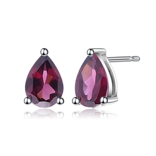 Rhodolite Garnet Solitaire Earrings - Pear Shape