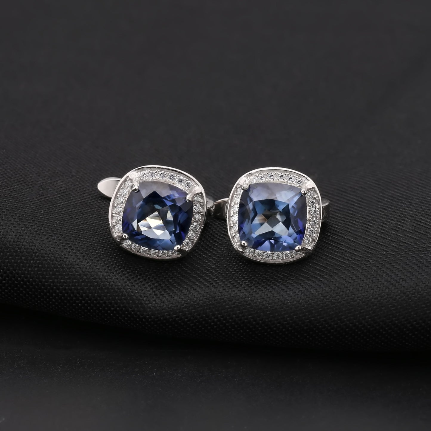 Elegant Halo Mystic Quartz Earrings - Cushion Cut