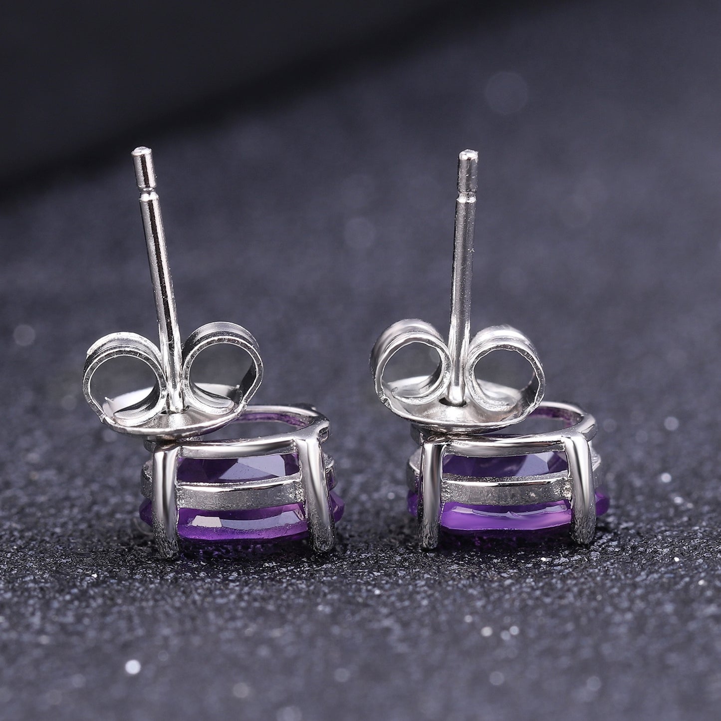Amethyst Solitaire Earrings - Oval Cut - Gems and Stuff Semi-Precious gemstones, Free Shipping Fine Jewellery Sterling Silver 925