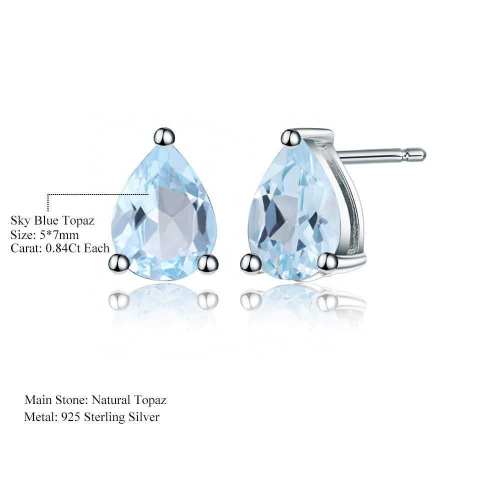 Blue Topaz Solitaire Earrings - Pear Shape (Leadtime of 5 weeks)