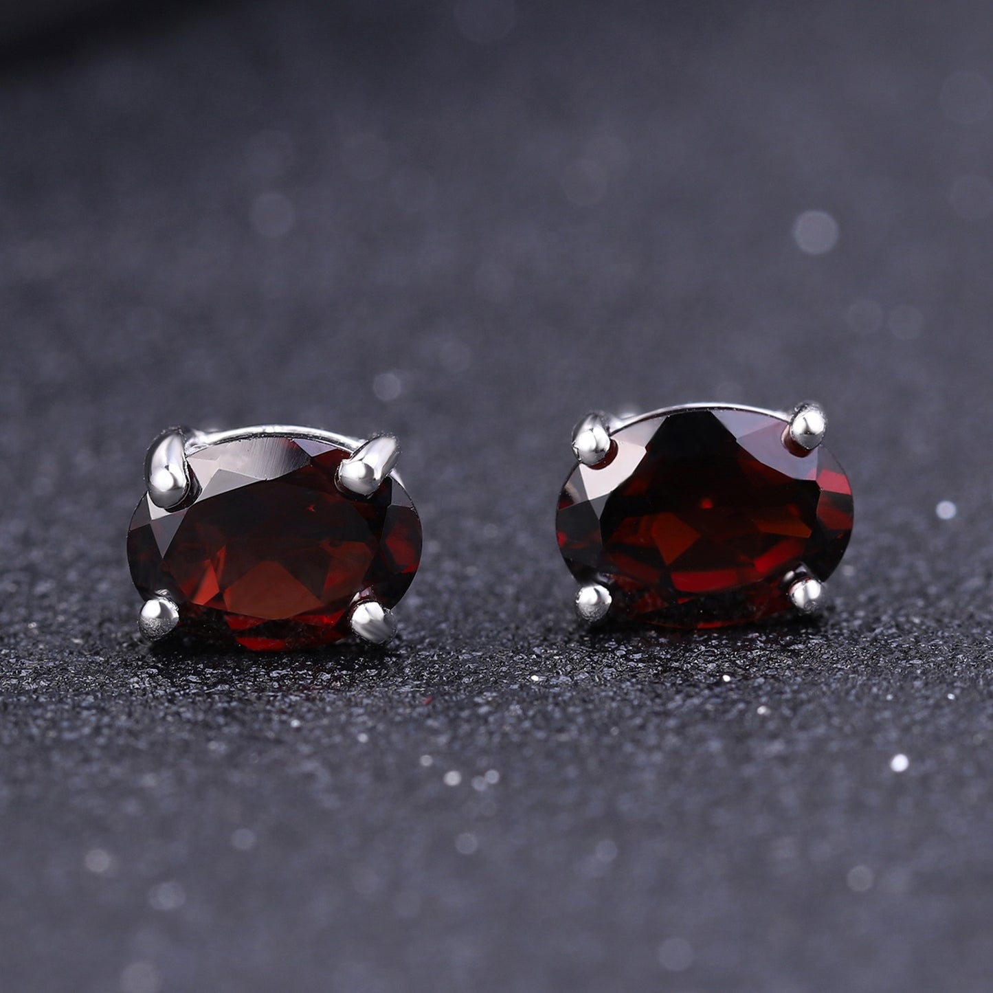 Garnet Solitaire Earrings - Oval Cut - Gems and Stuff Semi-Precious gemstones, Free Shipping Fine Jewellery Sterling Silver 925