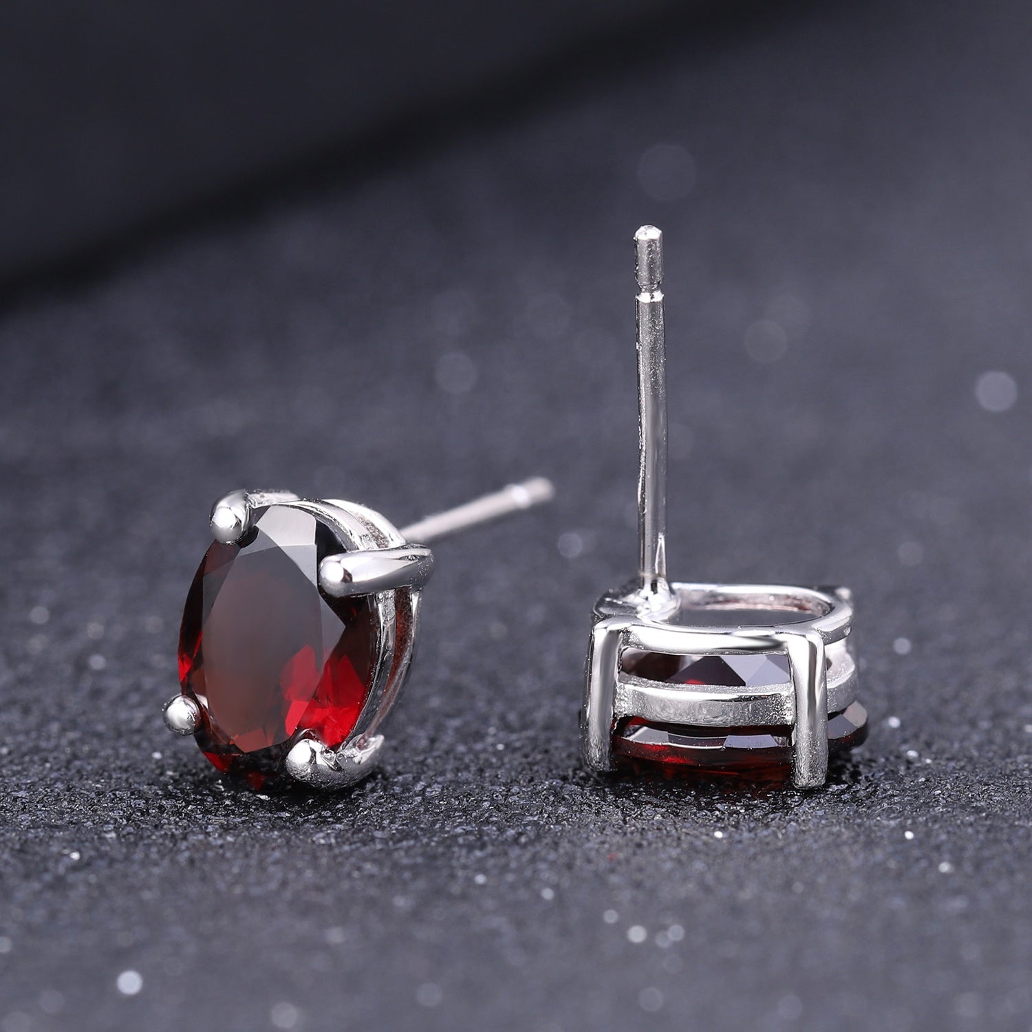 Garnet Solitaire Earrings - Oval Cut - Gems and Stuff Semi-Precious gemstones, Free Shipping Fine Jewellery Sterling Silver 925