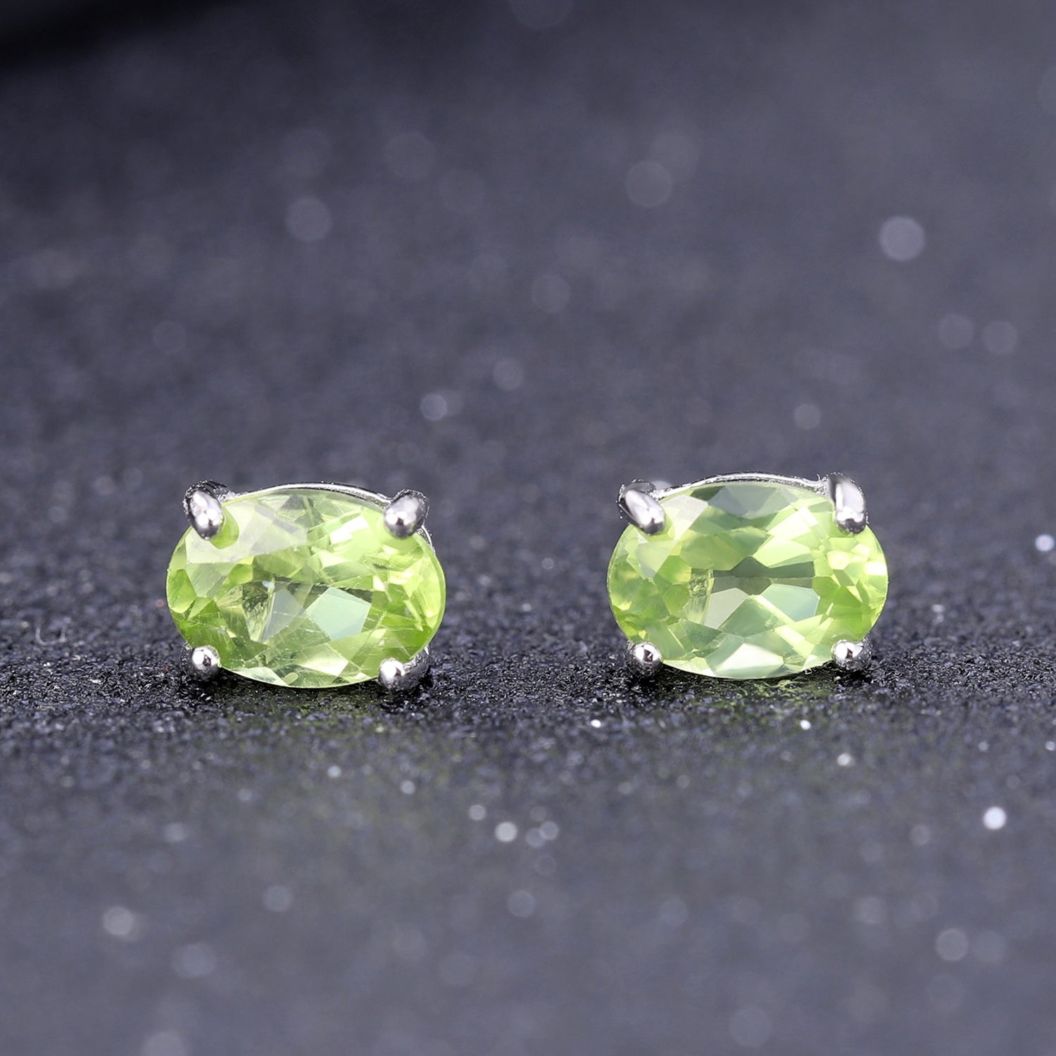 Peridot Solitaire Earrings - Oval Cut - Gems and Stuff Semi-Precious gemstones, Free Shipping Fine Jewellery Sterling Silver 925