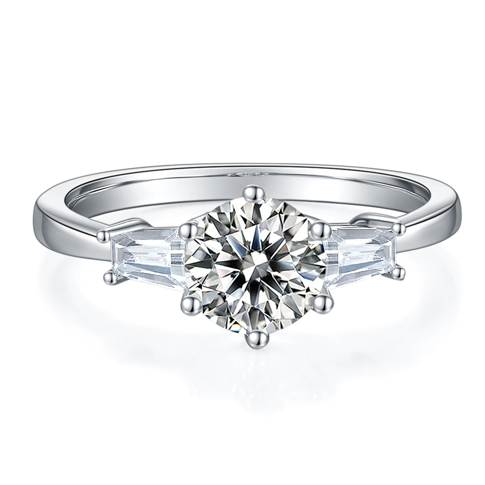 Trilogy 1.00ct Moissanite Engagement Ring Set in Sterling Silver