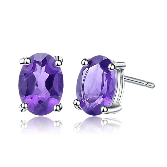 Amethyst Solitaire Earrings - Oval Cut - Gems and Stuff Semi-Precious gemstones, Free Shipping Fine Jewellery Sterling Silver 925