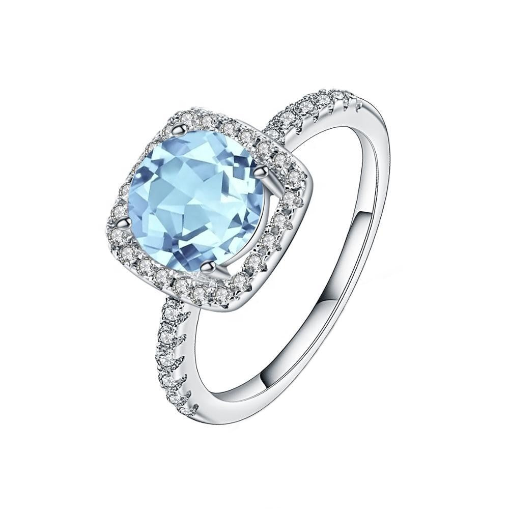 Classic Blue Topaz Halo Ring - Round Brilliant Cut