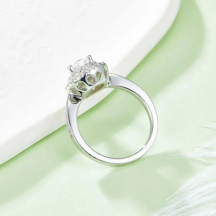 Double Halo 1.00ct Pear Shape Moissanite Engagement Ring