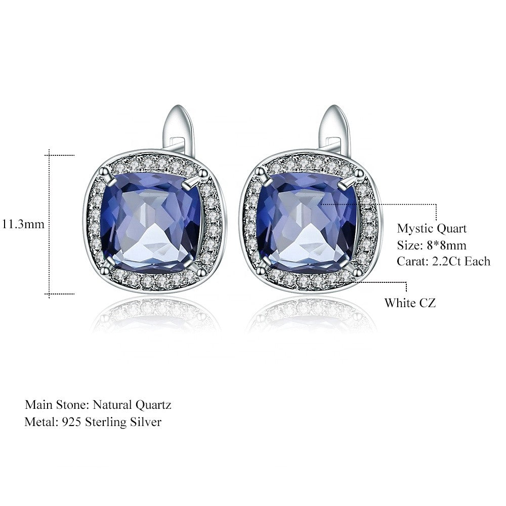 Elegant Halo Mystic Quartz Earrings - Cushion Cut