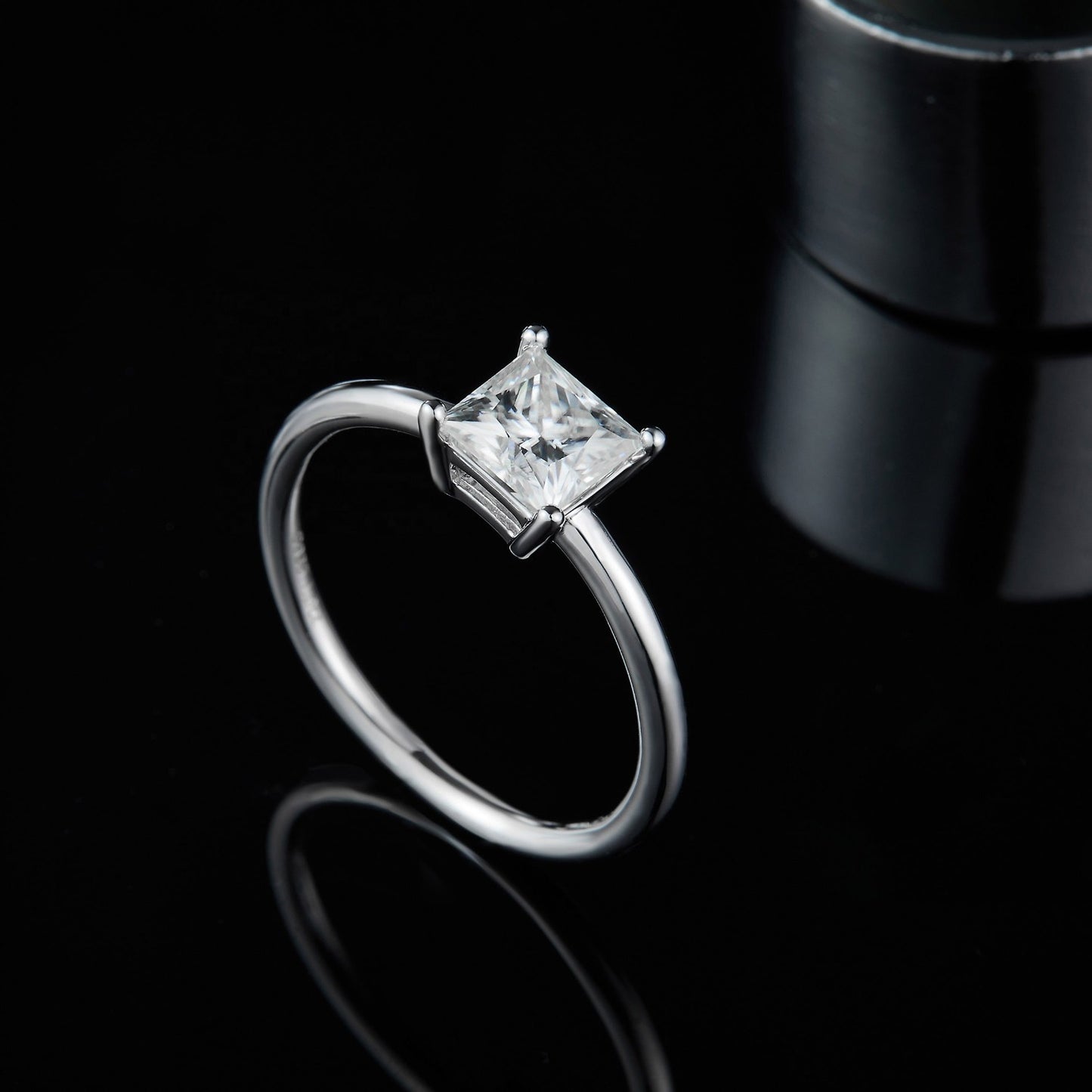 Classic 4 Claw Princess Cut Solitaire 1.00ct Moissanite Engagement Ring Set in Sterling Silver - Black Friday