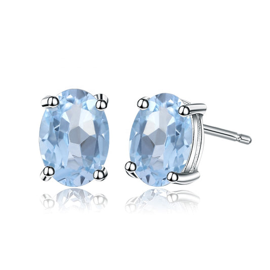 Blue Topaz Solitaire Earrings - Oval Cut (Leadtime of 5 weeks)