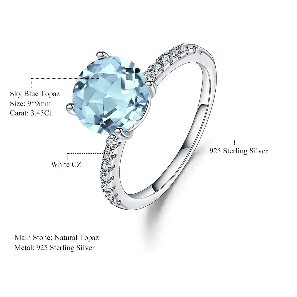 Exquisite Blue Topaz Ring - Round Brilliant Cut