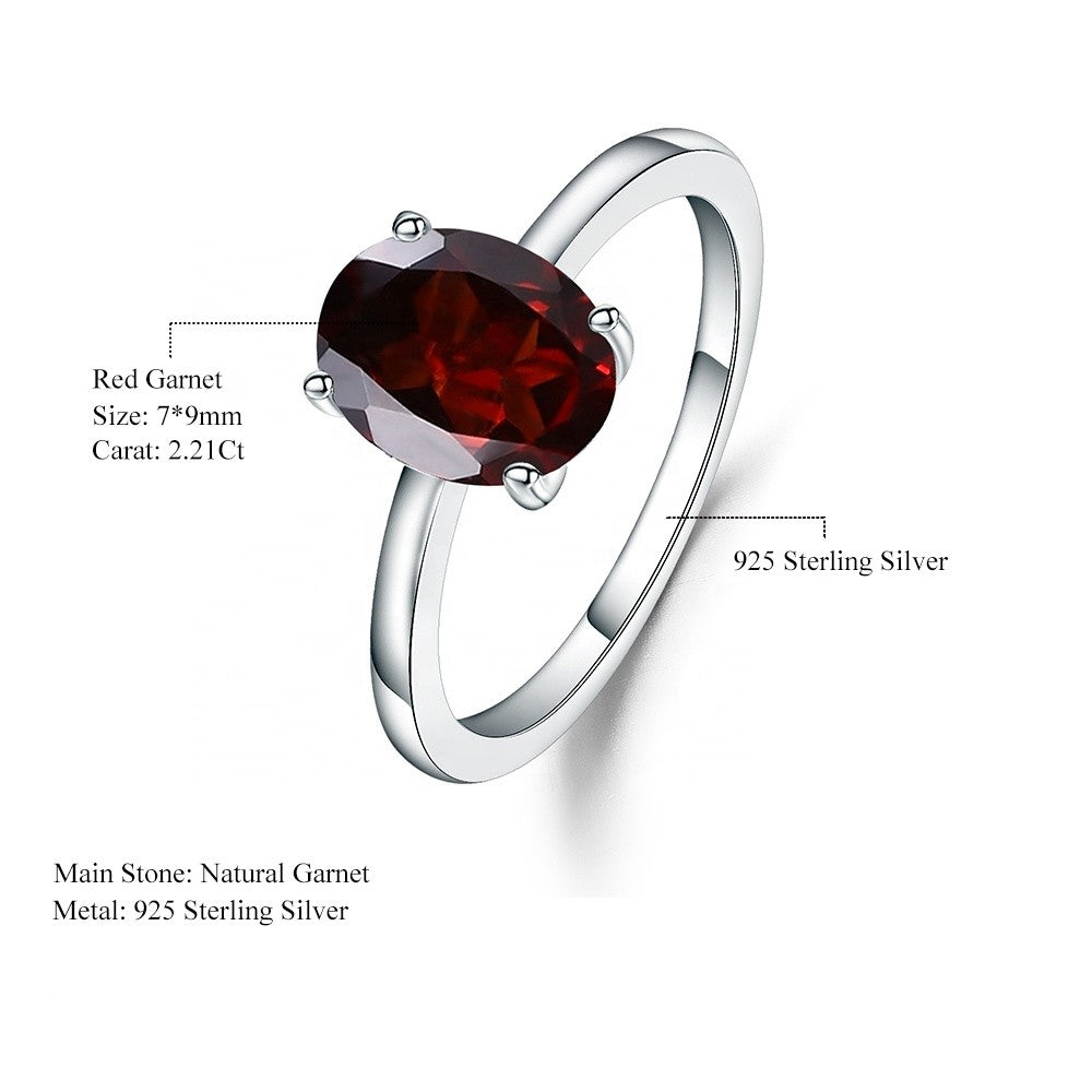 Garnet Solitaire Ring - Oval Cut - Gems and Stuff Semi-Precious gemstones, Free Shipping Fine Jewellery Sterling Silver 925