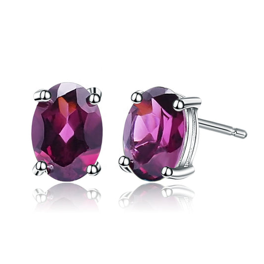 Rhodolite Garnet Solitaire Earrings - Oval Cut