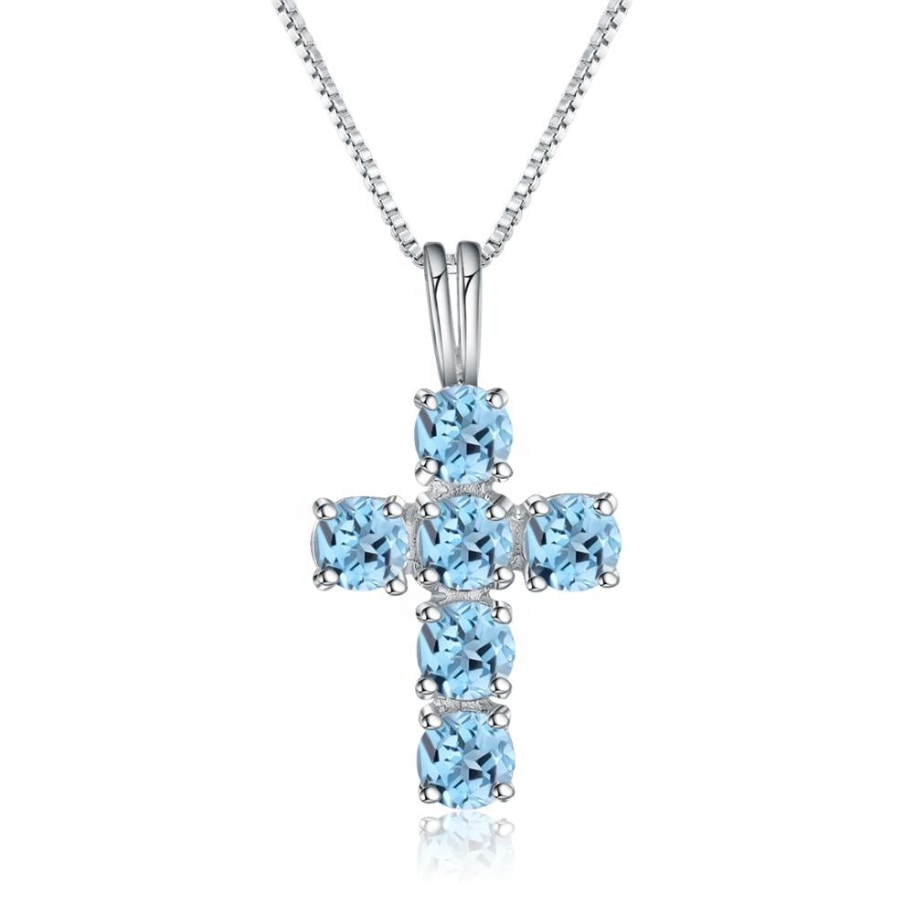 Swiss Blue Topaz Cross Pendant