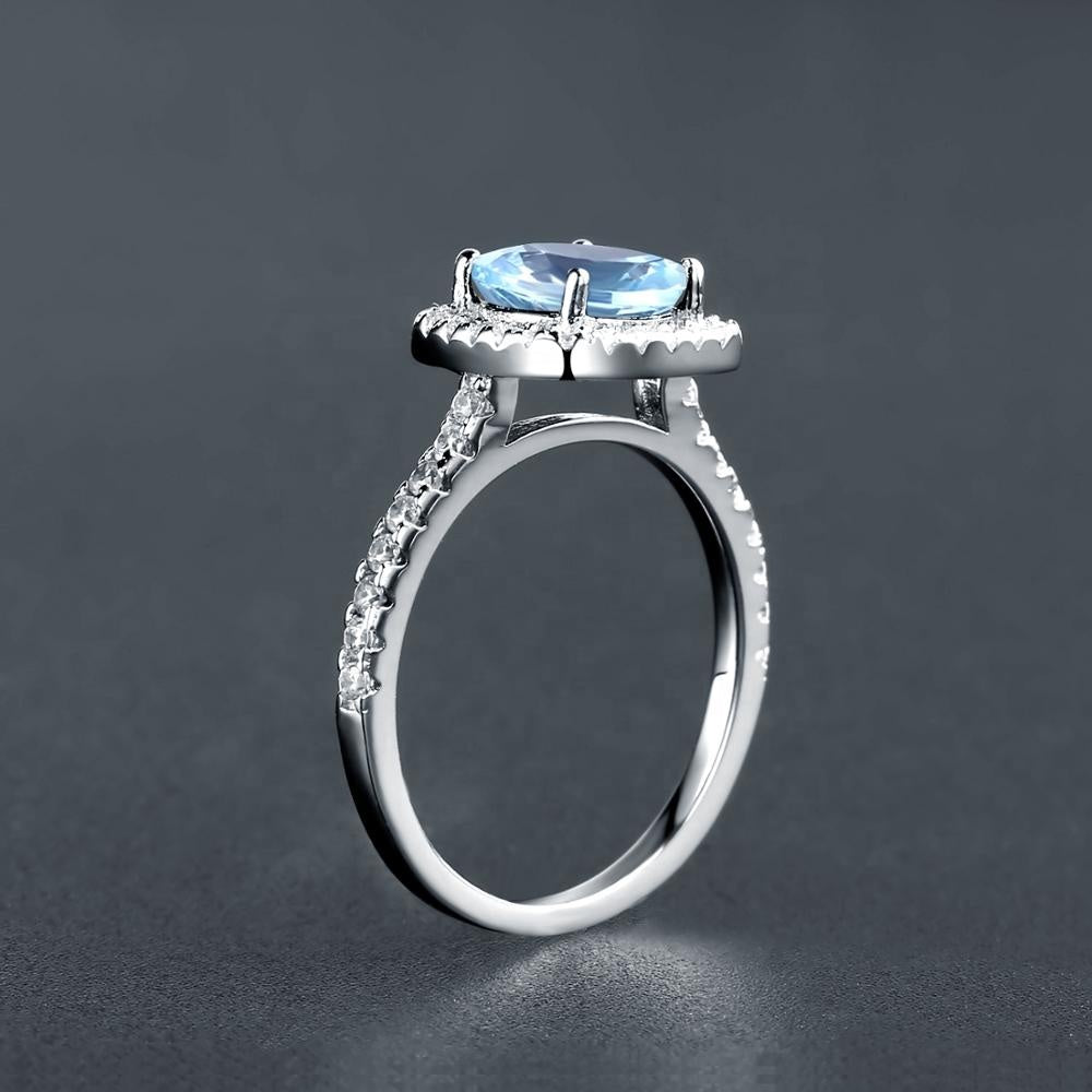 Classic Blue Topaz Halo Ring - Round Brilliant Cut