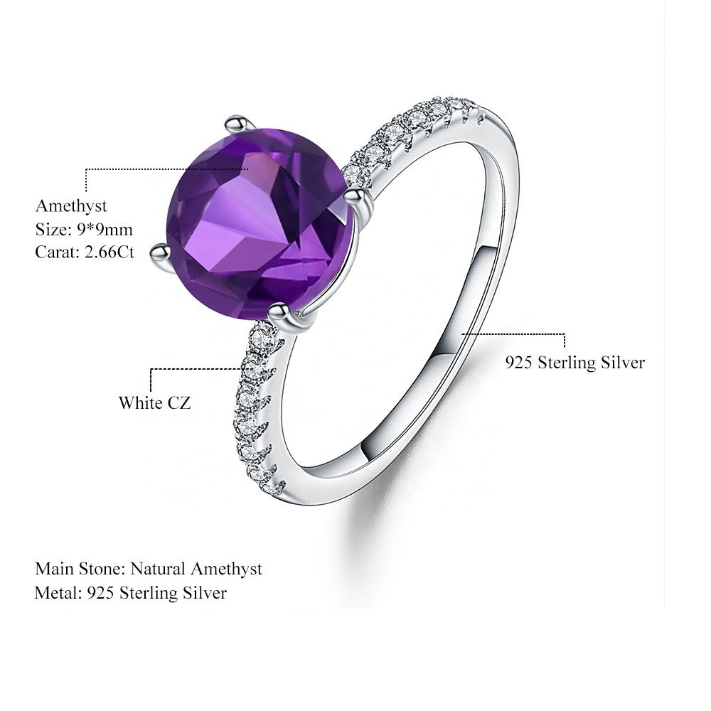 Exquisite Amethyst Ring - Round Brilliant Cut