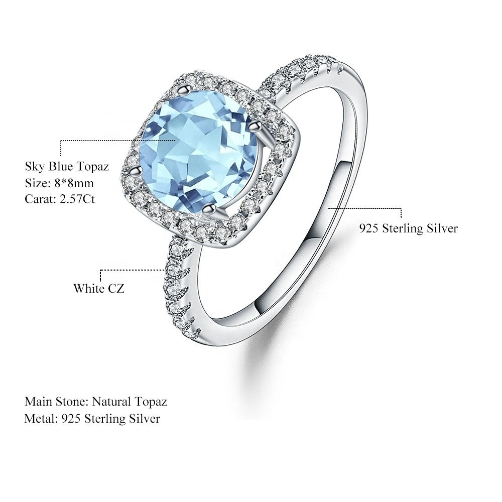 Classic Blue Topaz Halo Ring - Round Brilliant Cut