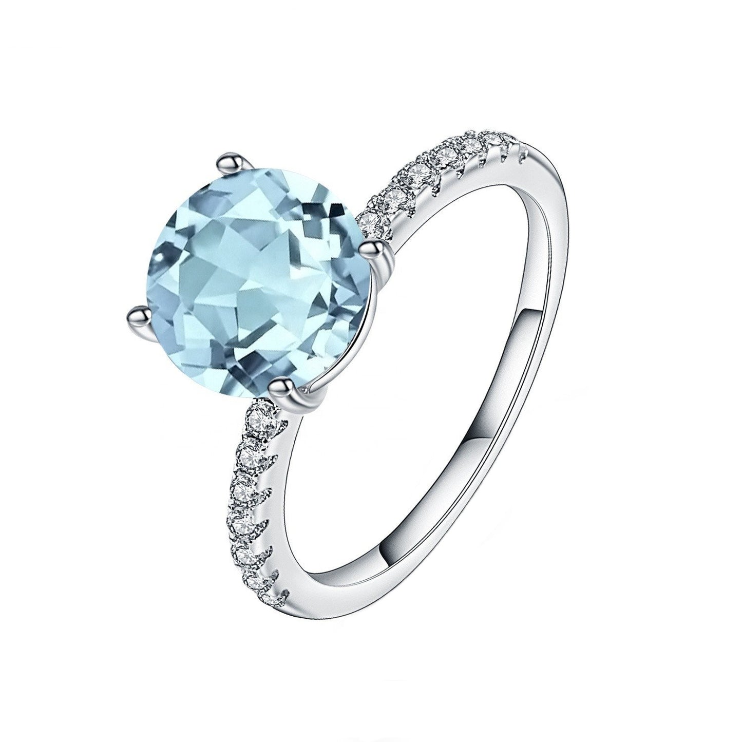 Exquisite Blue Topaz Ring - Round Brilliant Cut