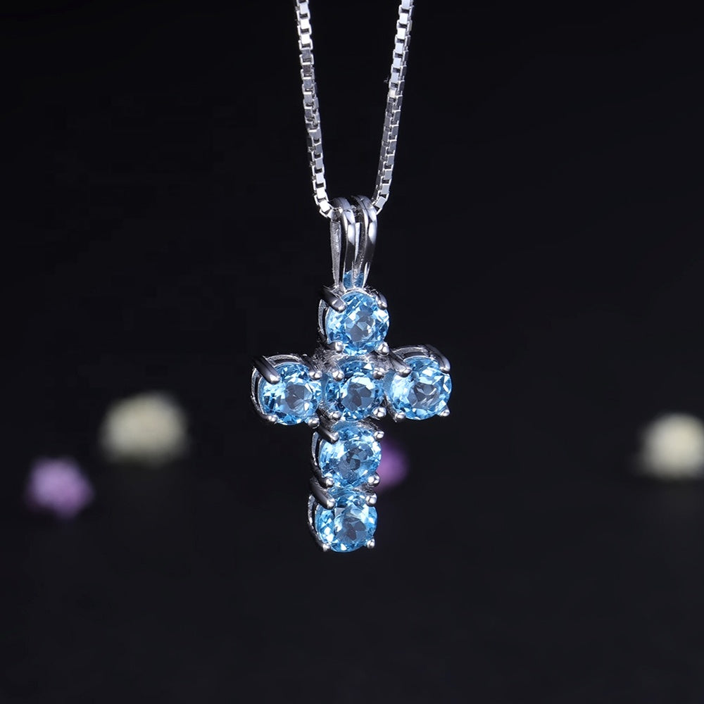 Swiss Blue Topaz Cross Pendant