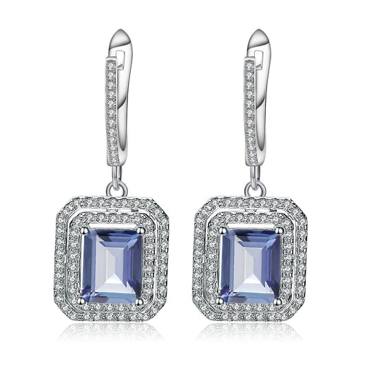 Halo Mystic Quartz Earrings - Emerald Cut