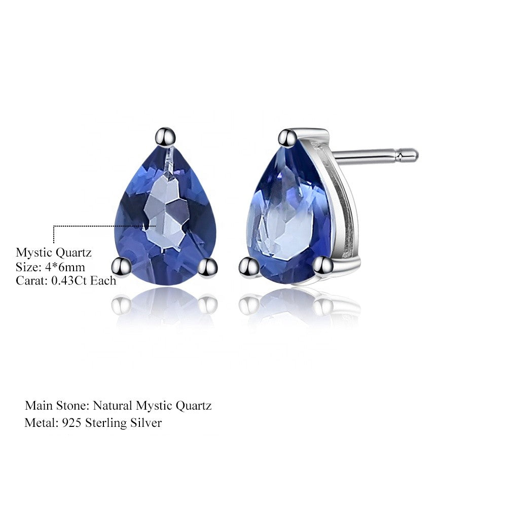 Mystic Quartz Solitaire Earrings - Pear Shape