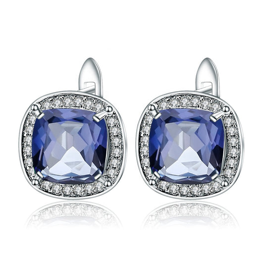 Elegant Halo Mystic Quartz Earrings - Cushion Cut