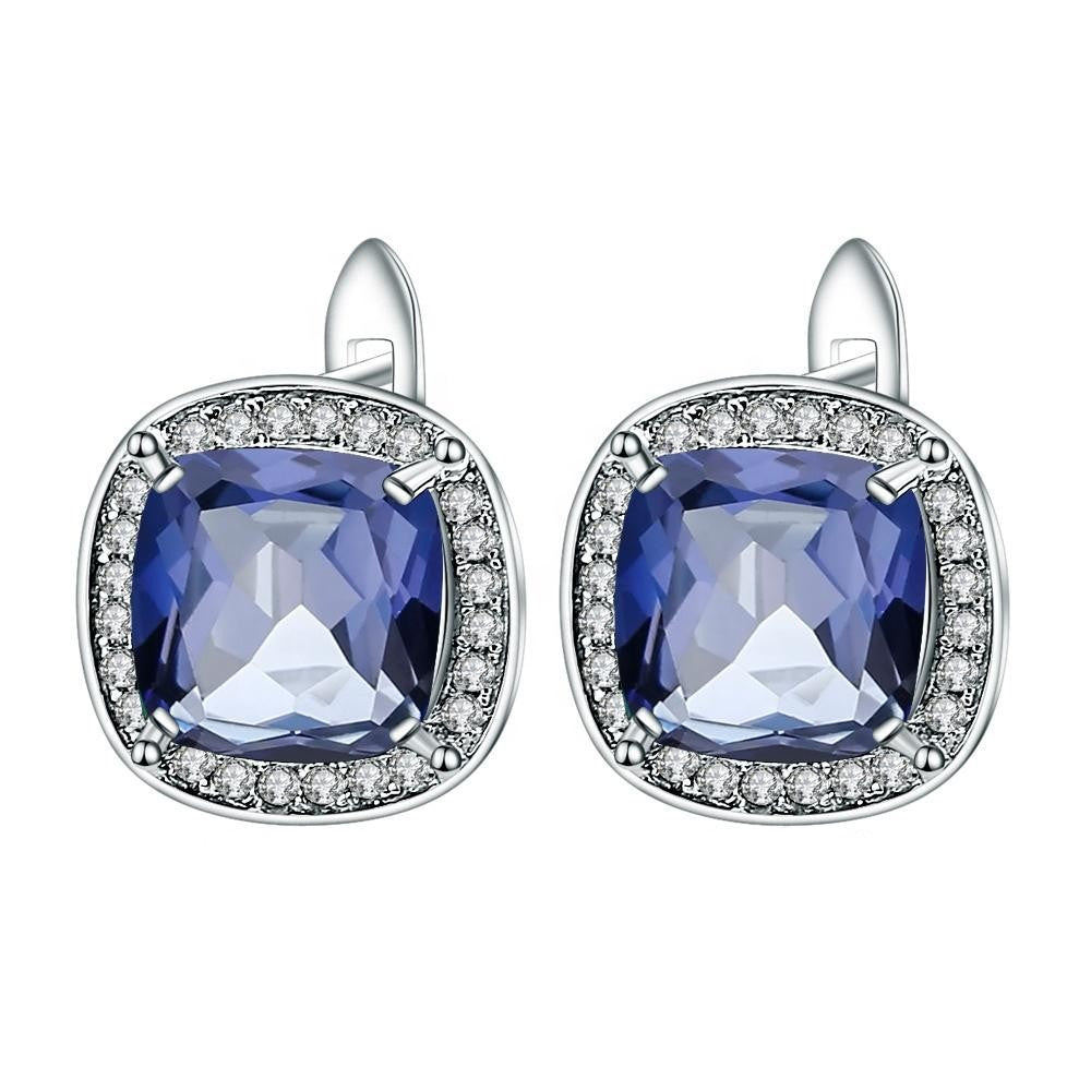 Elegant Halo Mystic Quartz Earrings - Cushion Cut