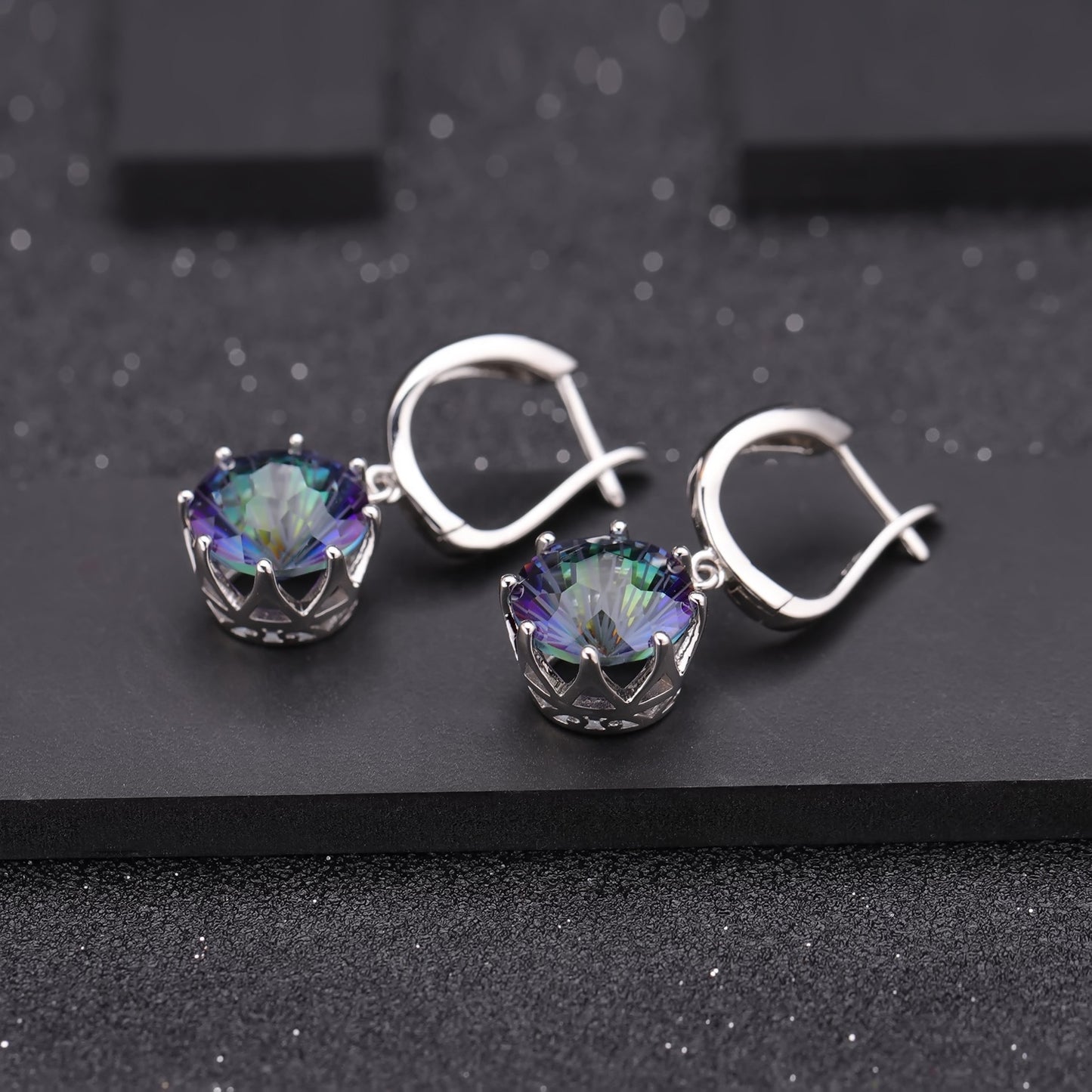 Luxury Mystic Quartz Earrings - Round Brilliant Cut  (Leadtime of 5 weeks)