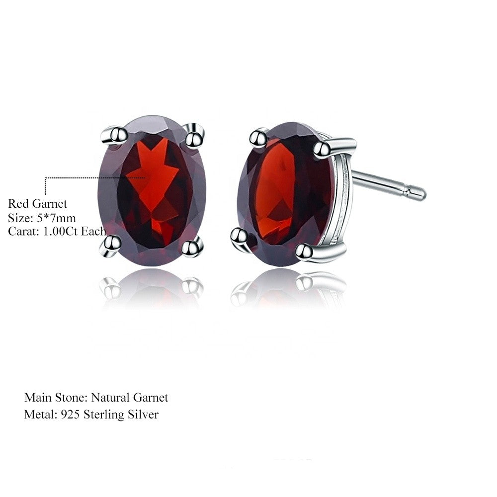 Garnet Solitaire Earrings - Oval Cut - Gems and Stuff Semi-Precious gemstones, Free Shipping Fine Jewellery Sterling Silver 925