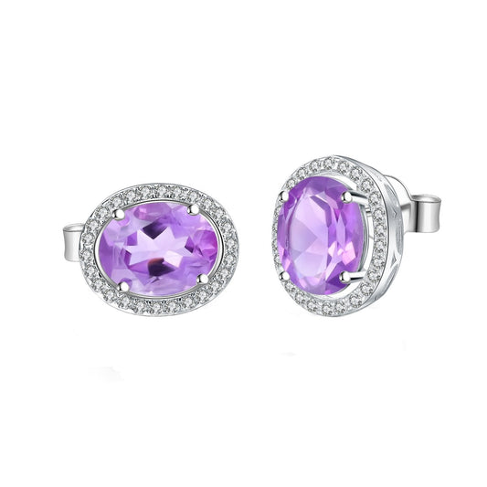 Amethyst Halo Earrings - Oval Cut