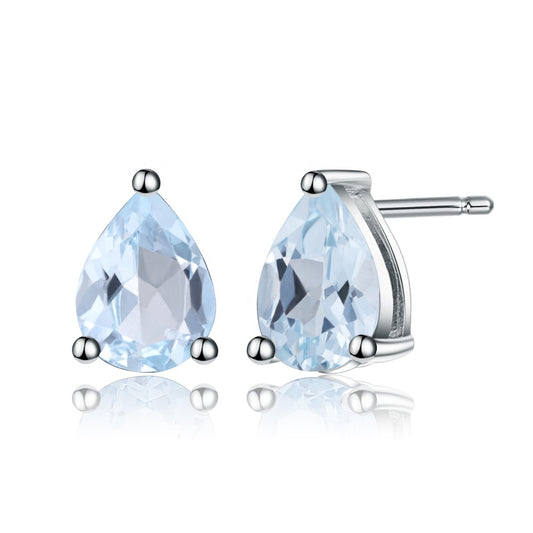 Blue Topaz Solitaire Earrings - Pear Shape (Leadtime of 5 weeks)