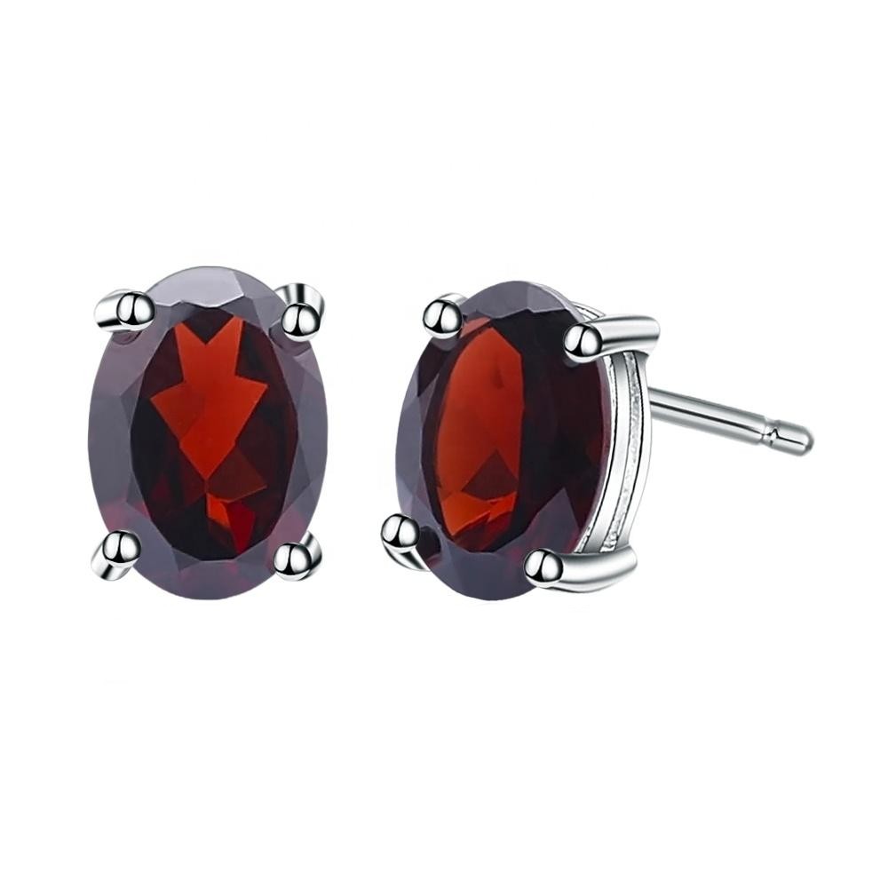 Garnet Solitaire Earrings - Oval Cut - Gems and Stuff Semi-Precious gemstones, Free Shipping Fine Jewellery Sterling Silver 925