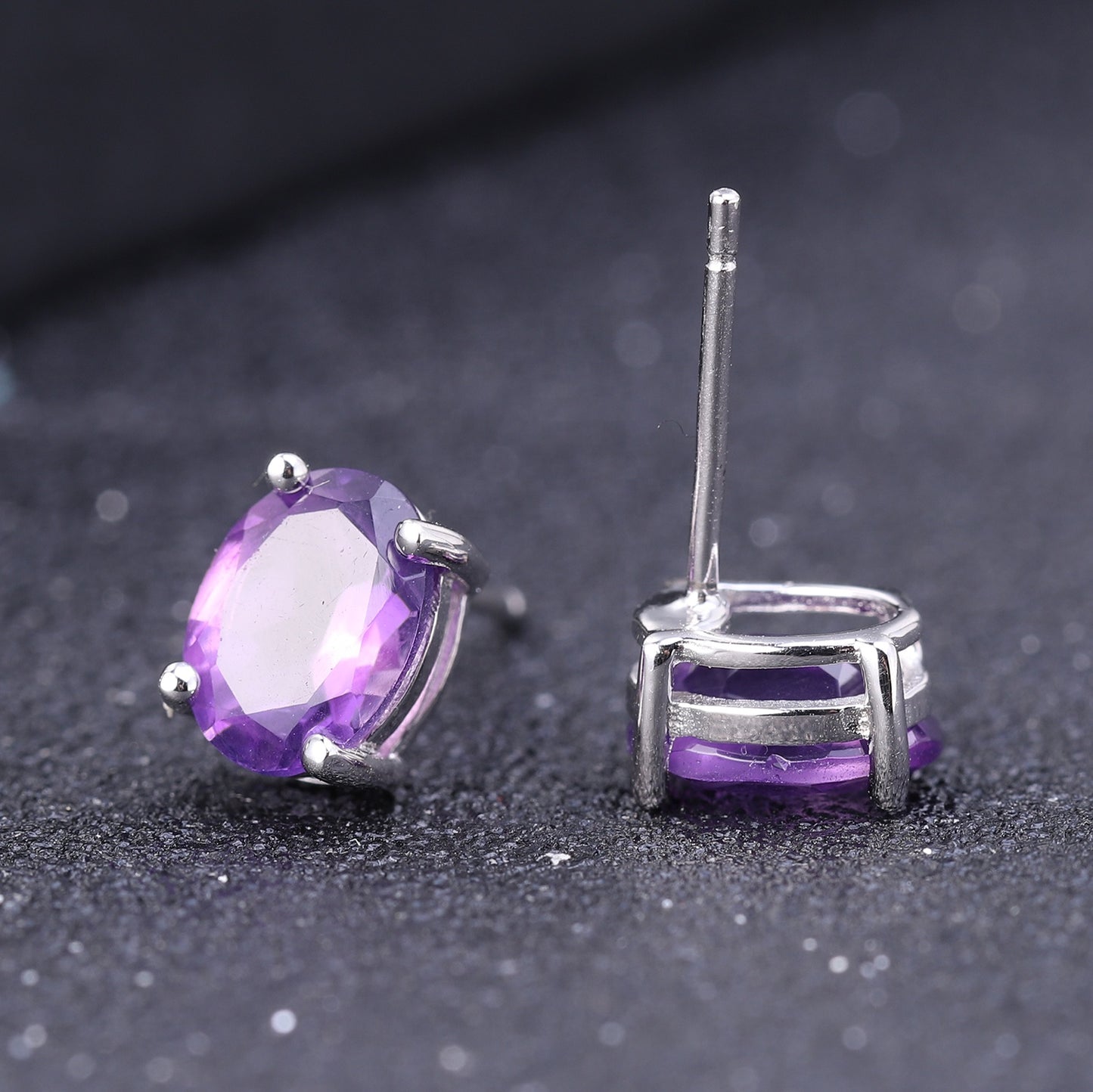Amethyst Solitaire Earrings - Oval Cut - Gems and Stuff Semi-Precious gemstones, Free Shipping Fine Jewellery Sterling Silver 925