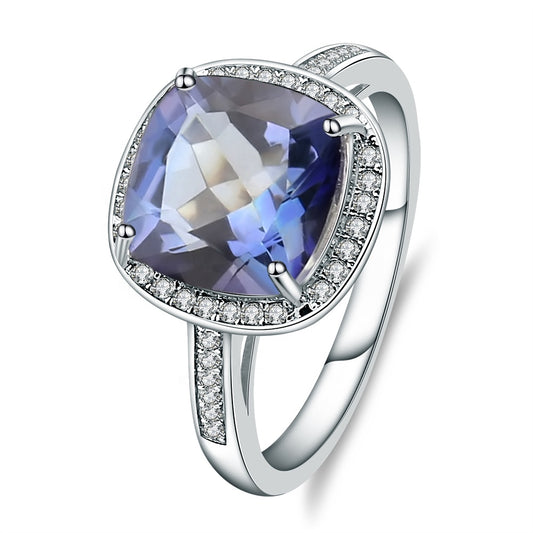 Elegant Halo Mystic Quartz Ring - Cushion Cut