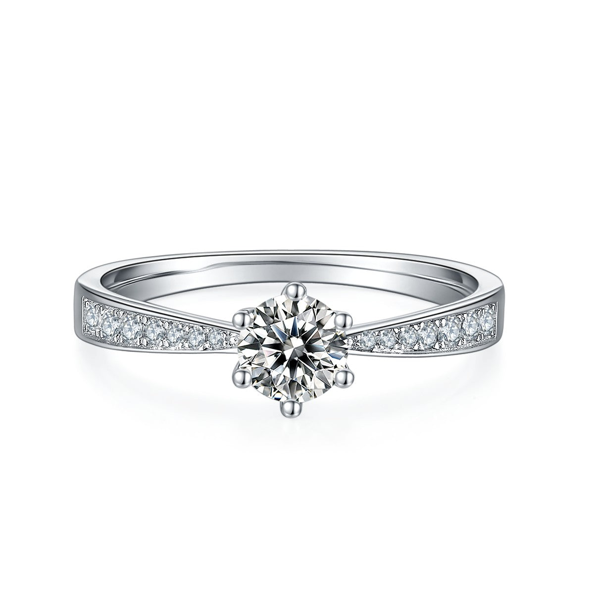 Pave Tiffany 6 Claw Setting 0.50ct Moissanite Engagement Ring Set in Sterling Silver